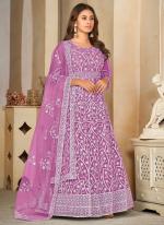 Net Pink Ceremonial Wear Embroidery Work Anarkali Suit